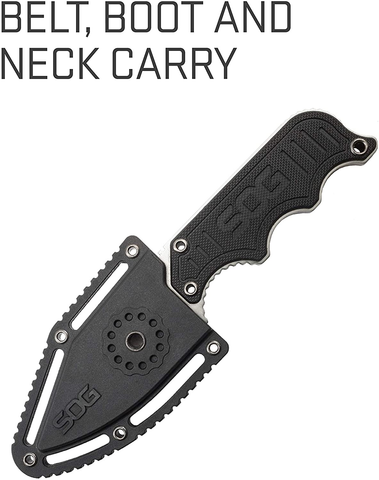Image of SOG Small Fixed Blade Knife - Instinct Boot Knife, EDC Knife, Neck Knife, 2.3 Inch Full Tang Blade W/ Knife Sheath and Clip, 4In. X 1In. X 8.5In. (NB1012-CP) , Black