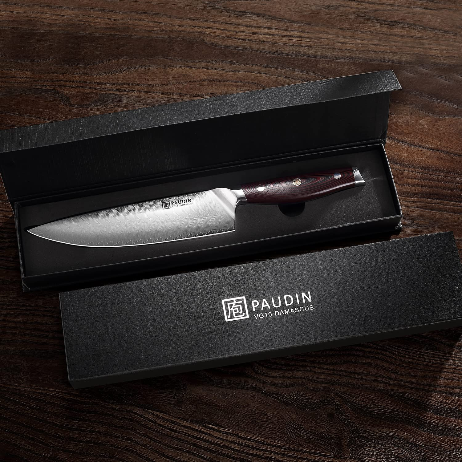 PAUDIN Damascus Chef Knife, 8 Inch Professional High Carbon VG10 Stainless Steel Kitchen Knife, Ultra Sharp Blade Kitchen Knives with Full Tang Ergonomic G10 Handle for Home Kitchen and Restaurant