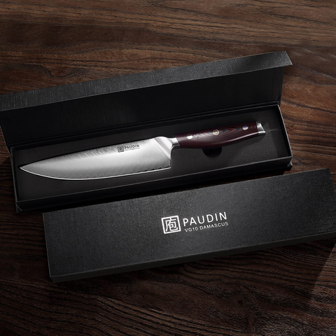 Image of PAUDIN Damascus Chef Knife, 8 Inch Professional High Carbon VG10 Stainless Steel Kitchen Knife, Ultra Sharp Blade Kitchen Knives with Full Tang Ergonomic G10 Handle for Home Kitchen and Restaurant