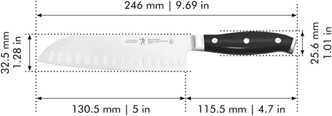 Image of HENCKELS Forged Premio Hollow Edge Santoku Knife, 5 Inch, Black/Stainless Steel