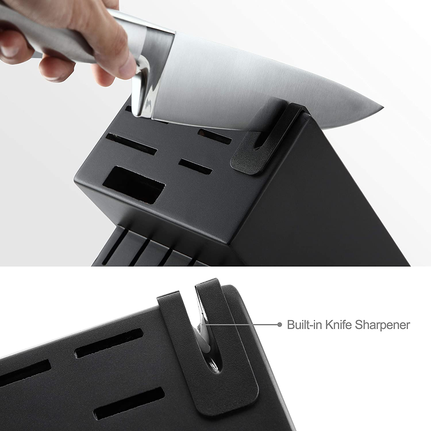 Marco Almond KYA28 Knife Sets, 14 Pieces Stainless Steel Cutlery Kitchen Knife Set with Block, Hollow Handle Self Sharpening Knife Block Set