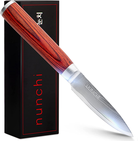 Image of Damascus Paring Knife, 3.5 Inch Japanese VG-10 Stainless Steel Super Sharp Small Kitchen Knives with Pakkawood Handle