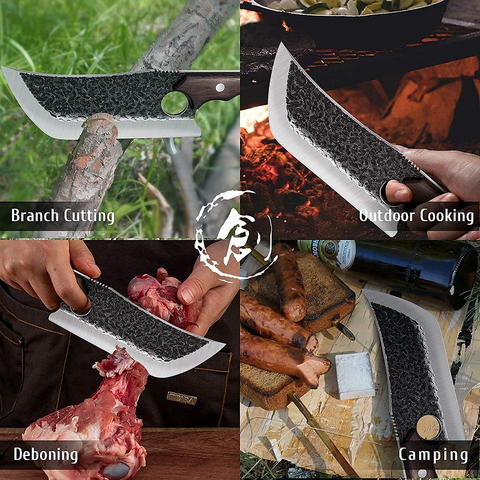 Image of DRGSKL Hand Forged Meat Cleaver Knife Butcher Knife for Meat Cutting Full Tang Chef Knife with Belt Sheath and Gift Box High Carbon Steel Knife Grilling Knife for Kitchen or Camping Outdoor