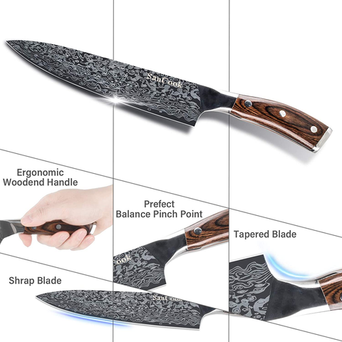 Image of Sancook Chef Knife 8 Inch Kitchen Knife Sharp Professional Knife ,Chefs Knife Chopping Knife German High Carbon Stainless Steel 4116 Knives with Ergonomic Handle-Chef Gifts for Men Damascus Pattern
