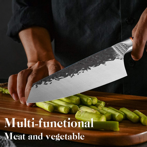 Image of Kiritsuke Chef Knives Carbon Steel Bunka Knife Forged Japanese Butcher Cleaver Kitchen for Home and Restaurant