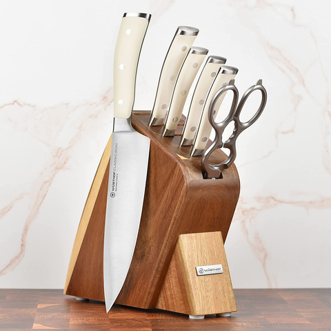 Image of Wusthof Classic Ikon Creme 7 Piece Slim Knife Block Set (Acacia Block)