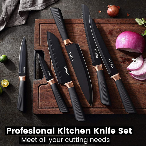 Image of Kitchen Knife Set with Block, Knives Set with Acrylic Stand, 17Pcs Stainless Steel Knife Block Set Includes Serrated Steak Knives Set, Chef Santoku Knives, Scissor, Sharpener and Knife Holder