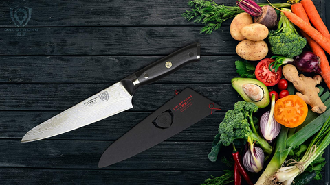 Image of DALSTRONG Chef Knife - 7 Inch - Shogun Series - Damascus - Japanese AUS-10V Super Steel Kitchen Knife - Black Handle - Razor Sharp Knife - W/Sheath