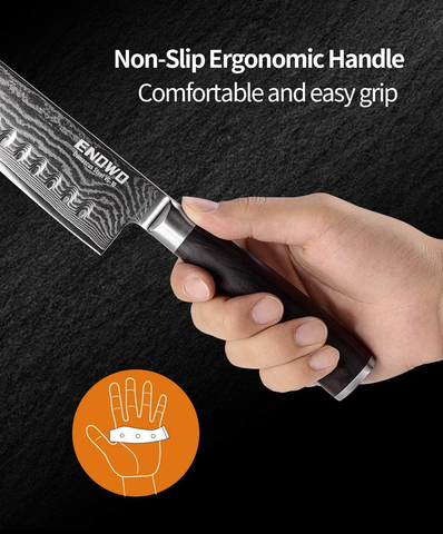 Image of Enowo Damascus Chef Knife 8 Inch with Clad Dimple,Razor Sharp Kitchen Carving Sushi Knife Made of Japanese VG-10 Stainless Steel,Gift Box,Ergonomic, Superb Edge Retention, Stain & Corrosion Resistant
