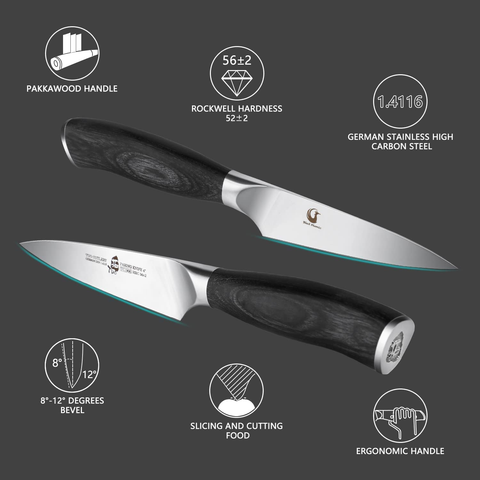 Image of TUO Fruit Knife Veggies Fruit Knives 4 Inch Paring Knife Small Kitchen Knife for Cutting Fruit Ultra Sharp,Ergonomic Pakkawood Handle German Stainless Steel Gift Box, Fiery Phoenix Series - Black