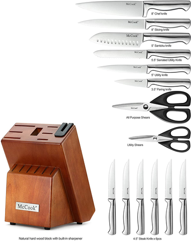 Image of Mccook MC29 Knife Sets,15 Pieces German Stainless Steel Kitchen Knife Block Sets with Built-In Sharpener