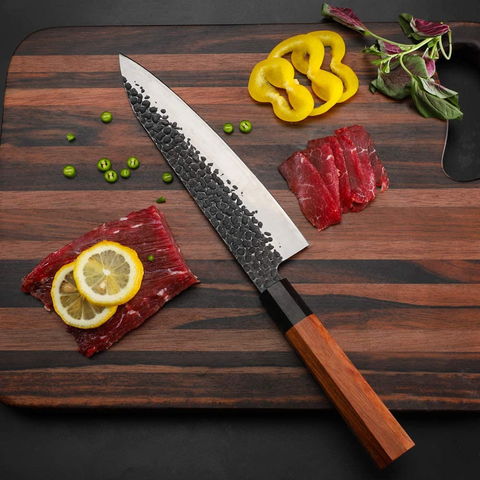 Image of FAMCÜTE 8 Inch Japanese Chef Knife, 3 Layer 9CR18MOV Clad Steel W/Octagon Handle Gyuto Sushi Knife for Home Kitchen & Restaurant