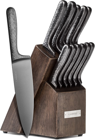Image of Cambridge Silversmiths Nero Cutlery Set with Block, Stainless Steel,12-Piece