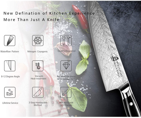 Image of TUO Chef Knife - Kitchen Knives 8-Inch High Carbon Stainless Steel - Pro Chef S Vegetable Meat Knife with G10 Full Tang Handle - Black Hawk-S Series Knives Including Gift Box