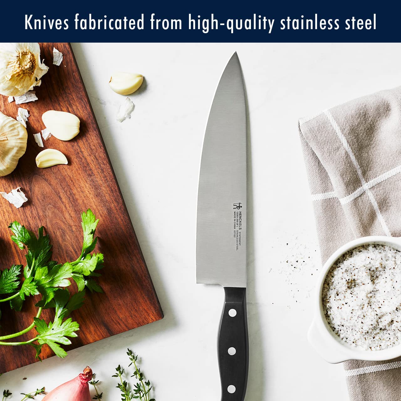 HENCKELS Statement Kitchen Knife Set with Block, 15-Pc, Chef Knife, Steak Knife Set, Kitchen Knife Sharpener, Light Brown