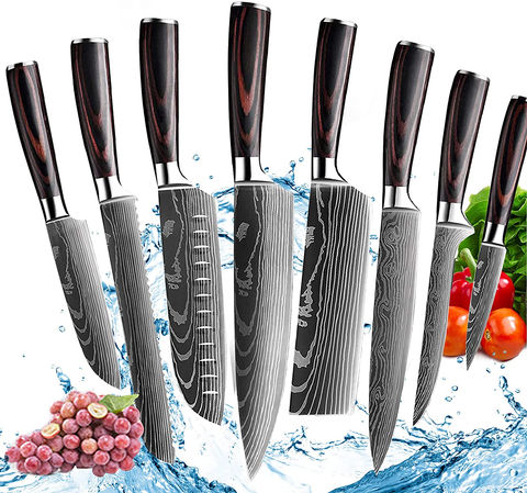 Image of Kitchen Chef Knife Sets,8 Pieces Professional High Carbon Stainless Steel Chef Knives, Pakkawood Handle,3.5-9 Inch Ultra Sharp Cooking Knife for Vegetable Meat Fruit