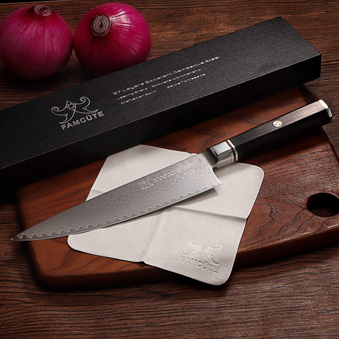 Image of FAMCÜTE 8" Chef'S Knife, Made of 67 Layers Damascus W/Octago Indonesian Ebony Handle Professional Japanese Gyuto Knife Have Razor Sharp and Superb Edge Retention