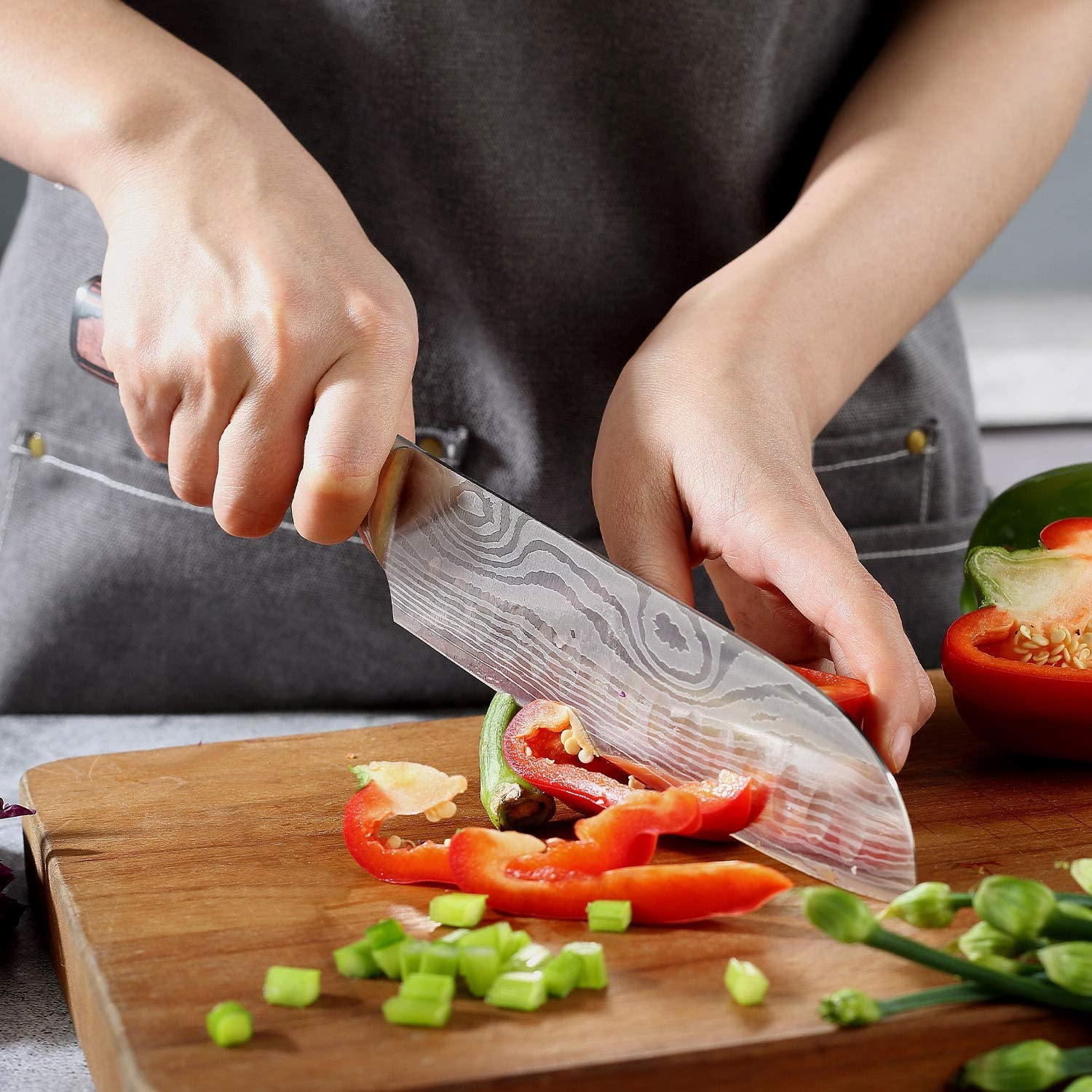 Santoku Knife - PAUDIN N5 7" Kitchen Knife, High Carbon Stainless Steel Chef Knife, Super Sharp Multifunctional Chopping Knife for Meat Vegetable Fruit with Pakkawood Handle and Gift Box