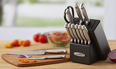 Image of Farberware Self-Sharpening 13-Piece Knife Block Set with Edgekeeper Technology, Black -