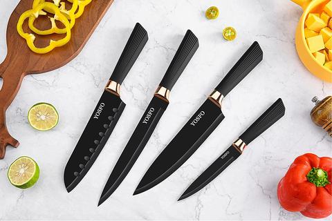 Image of Kitchen Knife Set with Block, Knives Set with Acrylic Stand, 17Pcs Stainless Steel Knife Block Set Includes Serrated Steak Knives Set, Chef Santoku Knives, Scissor, Sharpener and Knife Holder