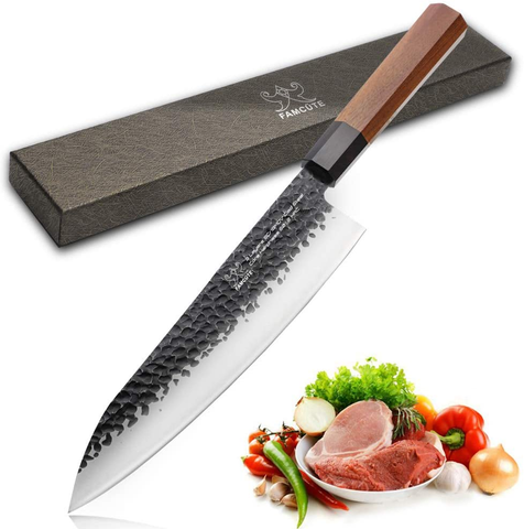 Image of FAMCÜTE 8 Inch Japanese Chef Knife, 3 Layer 9CR18MOV Clad Steel W/Octagon Handle Gyuto Sushi Knife for Home Kitchen & Restaurant