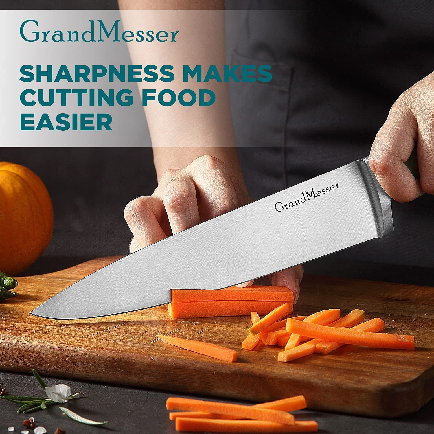 Grandmesser Chef Knife Set - 8" Cooking Knife & 5" Paring Knife with High Carbon German Stainless Steel Forging - Ergonomic Color Non-Slip Handle - Kitchen Knife with Gift Box