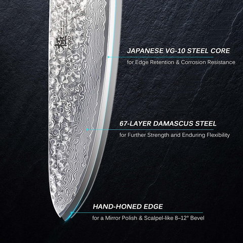 Image of KYOKU Chef Knife - 8"- Shogun Series - Japanese VG10 Steel Core Hammered Damascus Blade - with Sheath & Case
