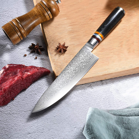 Image of YAIBA Chef Knife 8 Inch Damascus Japanese Knife VG10 Stainless Steel, Razor Sharp Kitchen Cooking Knife with Ergonomic Handle- Sheath & Gift Box, Superb Edge Retention, Stain & Corrosion Resistant