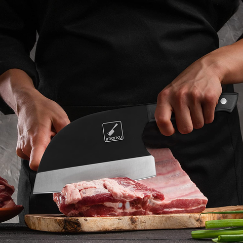 Image of Butcher Knife - Imarku 7 Inch Sharp Meat Cleaver Hand Forged Serbian Chefs Knife with Leather Sheath High Carbon Steel Cleaver Knife for Kitchen, Camping, BBQ - Perfect Birthday Gifts for Men