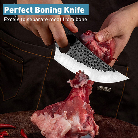 Image of Viking Knives, Butcher Knife Black Forged Boning Knives with Sheath Japanese Fillet Meat Cleaver Knives Full Tang Japan Knives Chef Knife for Kitchen, Camping, BBQ (Black)