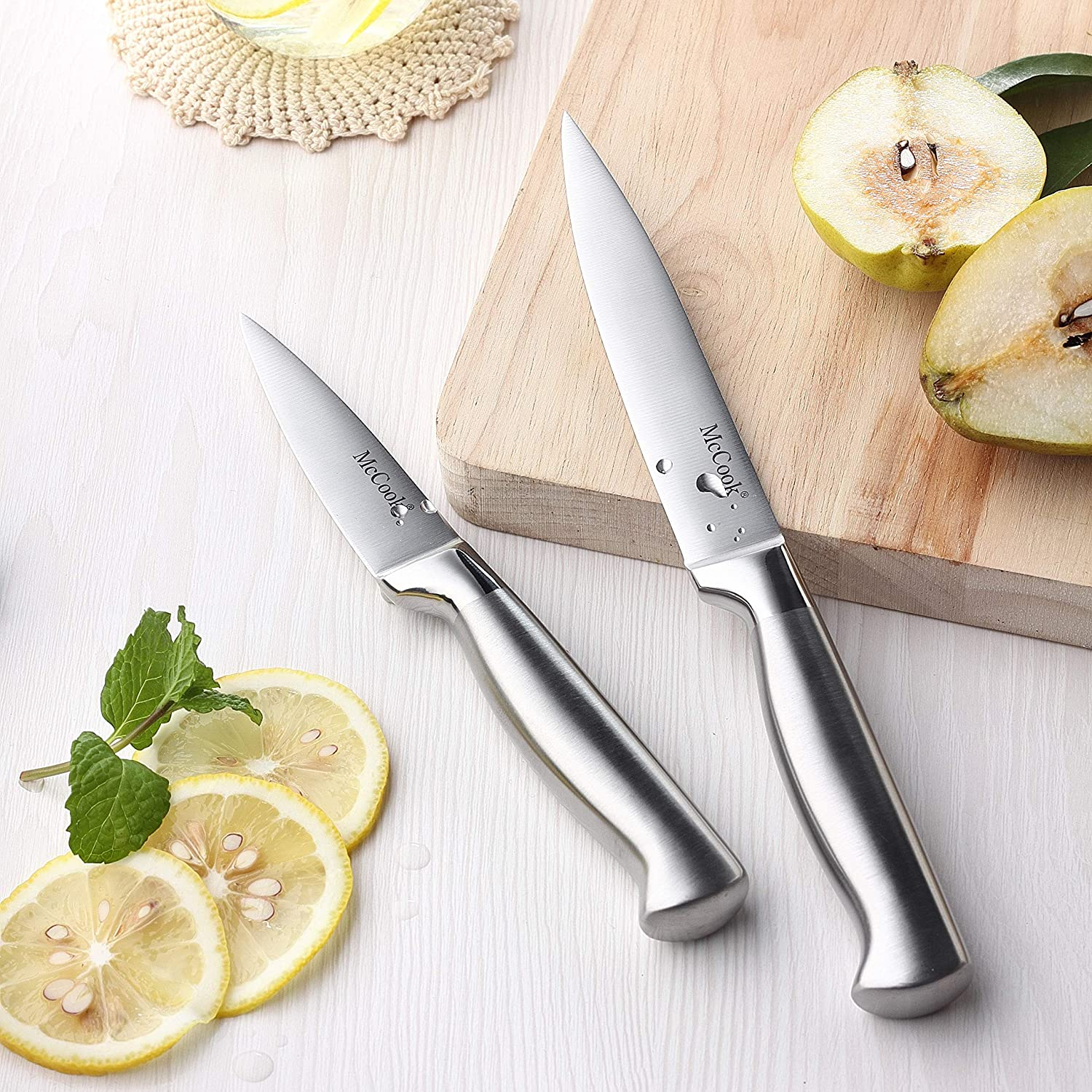 Mccook MC21 Knife Sets,15 Pieces German Stainless Steel Knife Block Sets with Built-In Sharpener