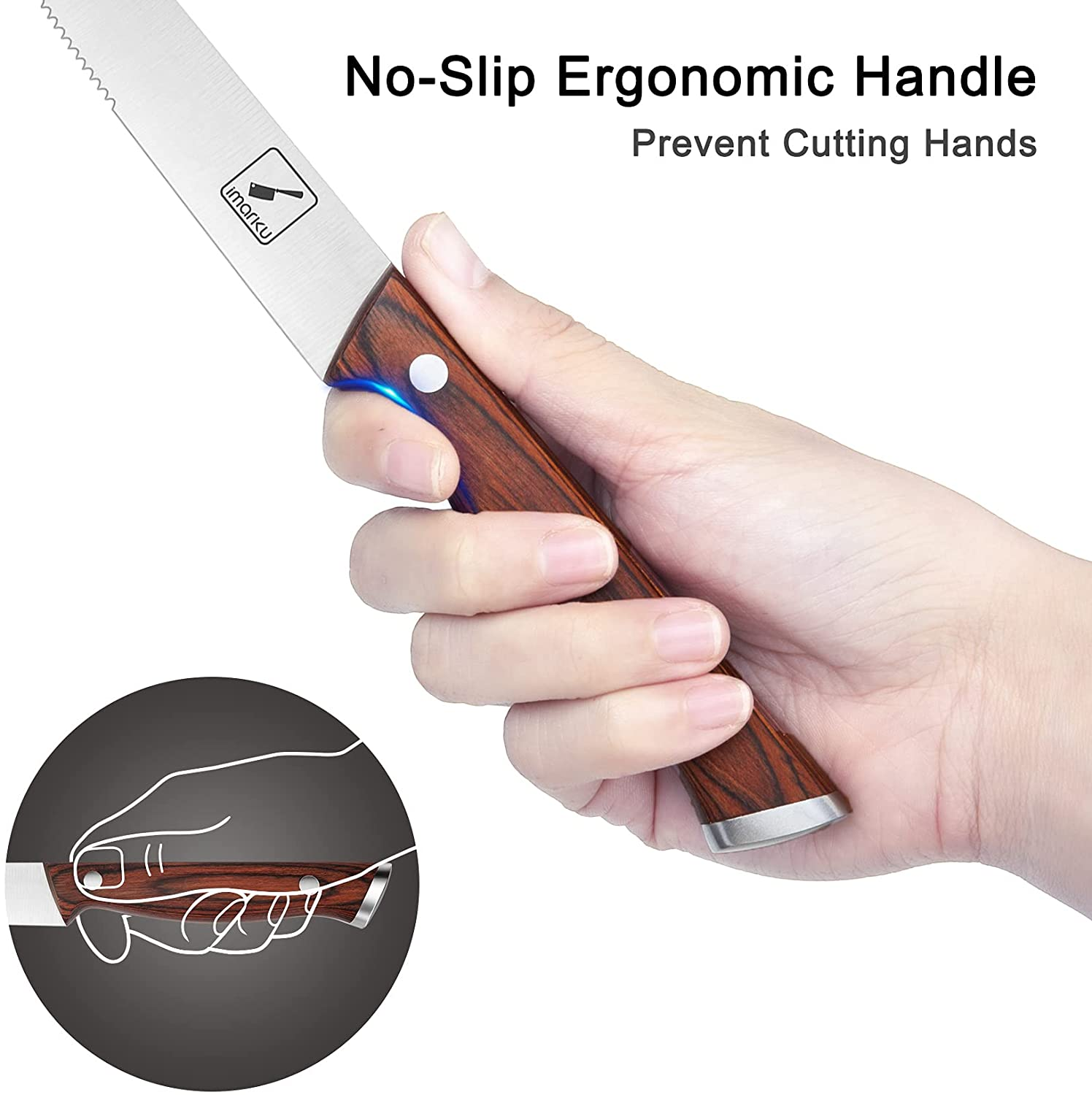 Steak Knife Set, Imarku 6-Piece Steak Knives, 5Cr15Mov German Stainless Steel Premium Serrated Steak Knife with Ergonomic Handle and Gift Box