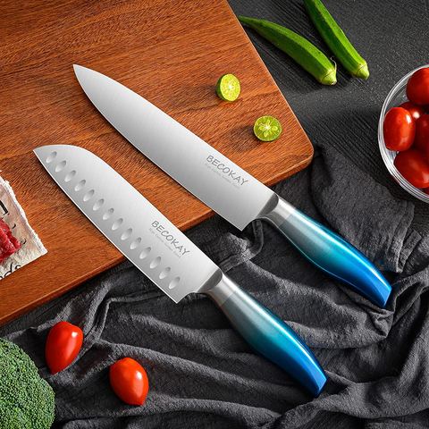 Image of Kitchen Knives Sets, Ultra Sharp 8 Inch Chef Knife and 7 Inch Santoku Knife, 2 Piece Professional Stainless Steel Knives with Ergonomic Handle and Gift Box for Kitchen