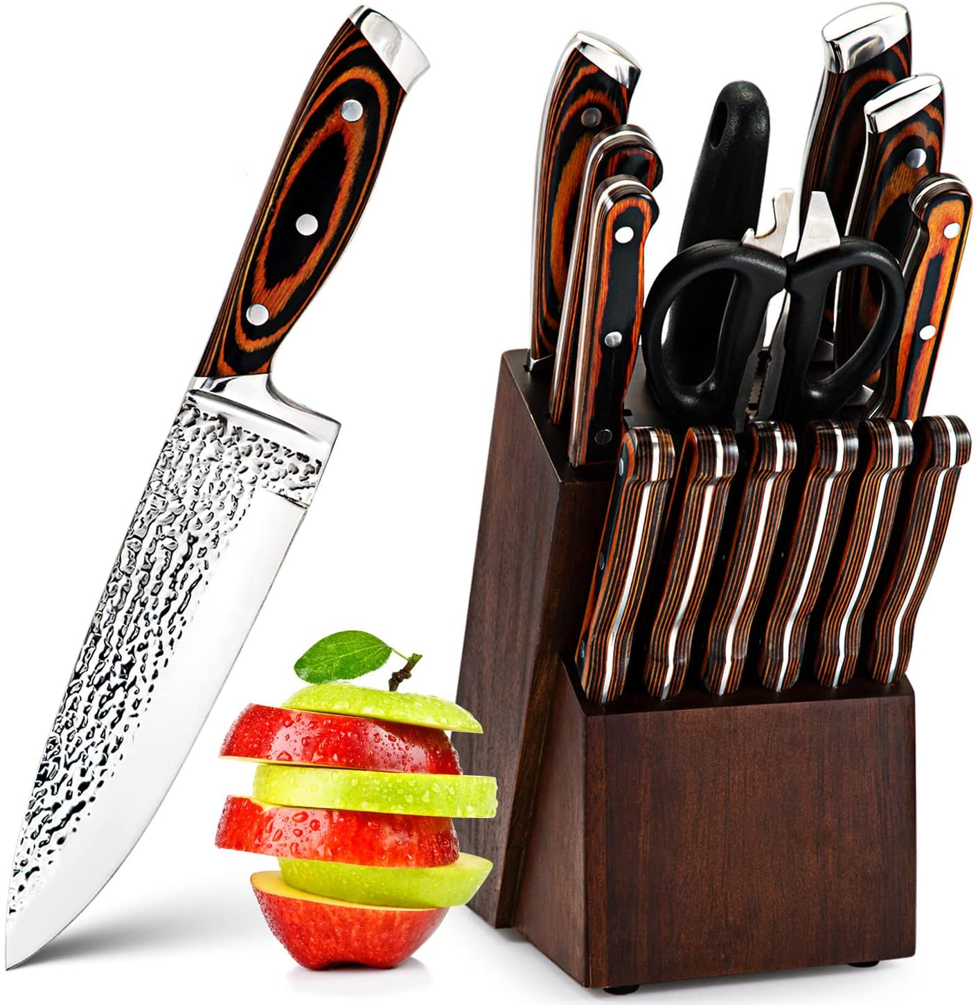 Knife Set, 15-Piece Kitchen Knife Set, Ultra Sharp German Stainless Steel Kitchen Knife Set with Block ,Ergonomic Handle Full Tang Forged Gift with Premium Box