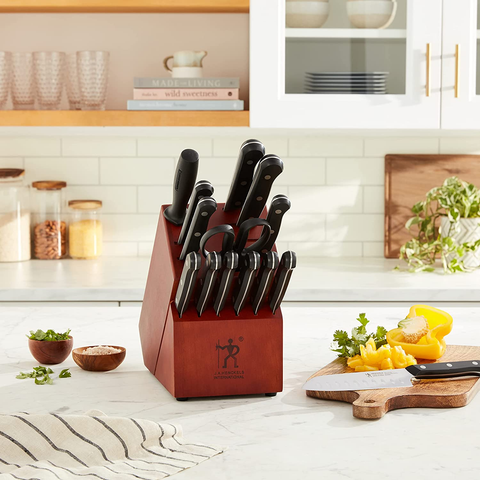 Image of HENCKELS Solution Kitchen Knife Set with Block, 15-Pc, Black/Stainless Steel