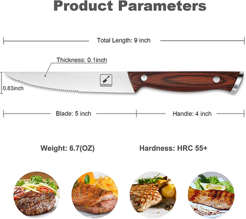 Image of Steak Knife Set, Imarku 6-Piece Steak Knives, 5Cr15Mov German Stainless Steel Premium Serrated Steak Knife with Ergonomic Handle and Gift Box