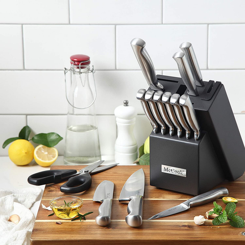 Image of Mccook MC21 Knife Sets,15 Pieces German Stainless Steel Knife Block Sets with Built-In Sharpener