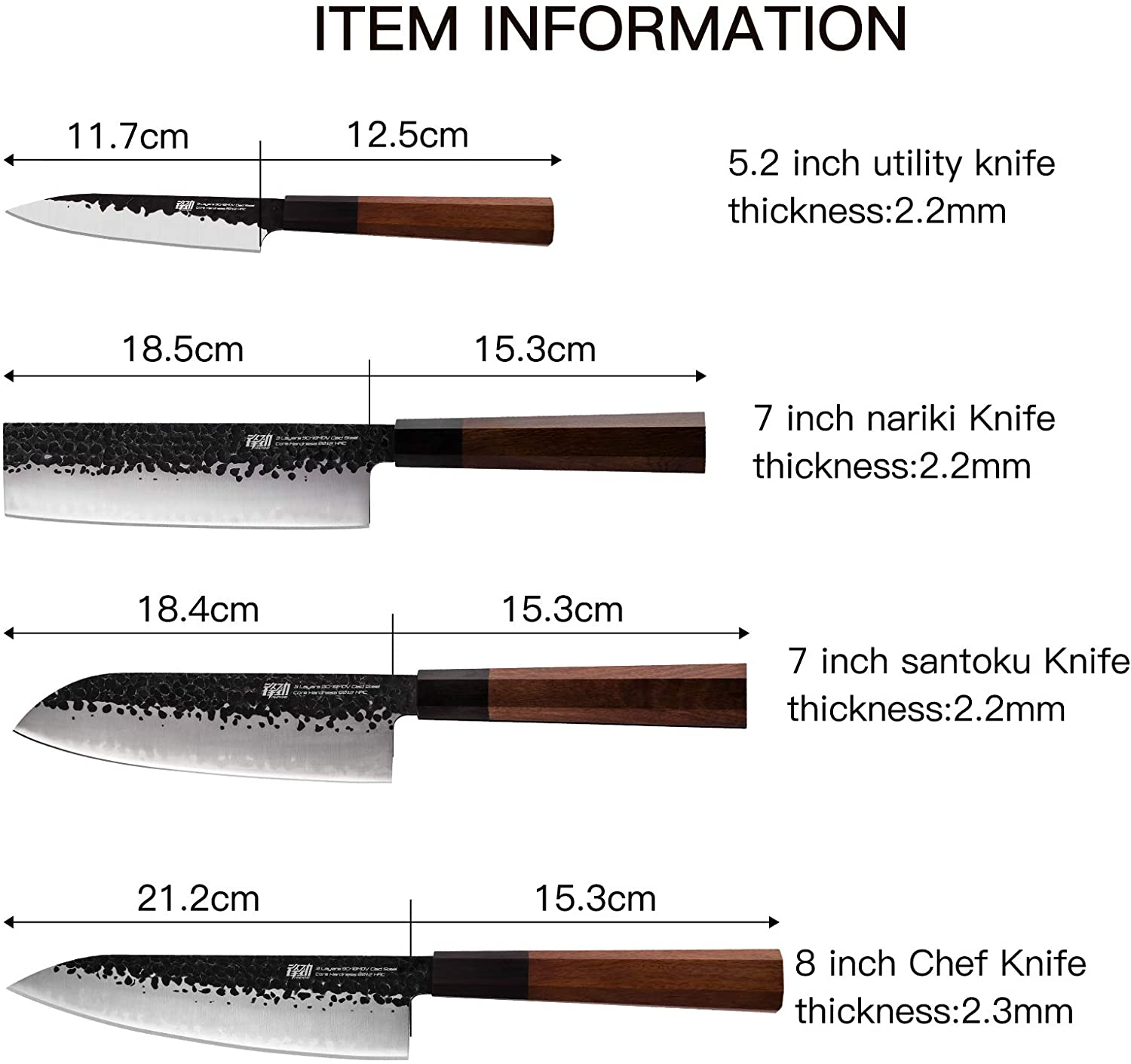 FINDKING Dynasty Series 4Pcs in One Kitchen Knife Set, Included Chef Knife & Santoku Knife & Nakiri Knife & Utility Knife