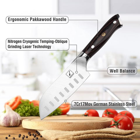 Image of Santoku Knife - Imarku 5 Inch Kitchen Knife Ultra Sharp Asian Knife Japanese Chef Knife - German HC Stainless Steel 7Cr17Mov - Ergonomic Pakkawood Handle, Best Choice for Home Kitchen and Restaurant