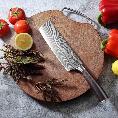 Image of Nakiri Knife - PAUDIN Razor Sharp Meat Cleaver 7 Inch High Carbon German Stainless Steel Vegetable Kitchen Knife, Multipurpose Asian Chef Knife for Home and Kitchen with Ergonomic Handle