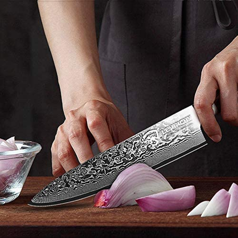 Image of LEVINCHY Damascus Chef'S Knife 8 Inch Professional Handmade Damascus Stainless Steel Kitchen Knife, Superb Edge Retention, Stain & Corrosion Resistant, Ergonomic PAKKA Wood Handle