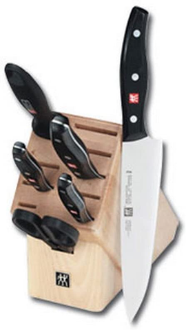 Image of ZWILLING Twin Signature 7-Pc Kitchen Knife Set with Block, Chef Knife, Paring Knife, Utility Knife, Knife Sharpener, Kitchen Shears