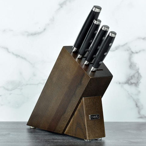 Image of Enso Knife Set - Made in Japan - HD Series - VG10 Hammered Damascus Japanese Stainless Steel with Slim Knife Block - 5 Piece