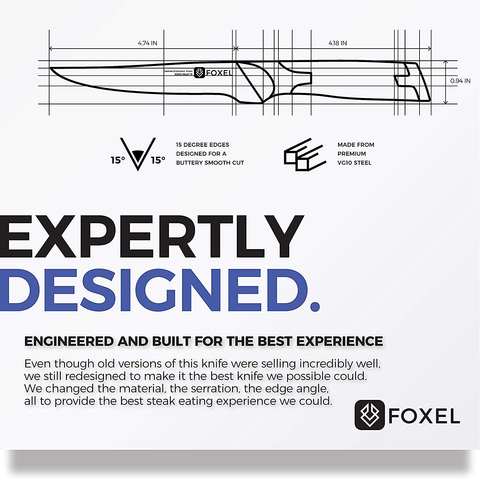 Image of Foxel Best Steak Knives Knife Set of 4, 8, or 12 - Non Serrated Straight Edge Blade Razor Sharp - Rust Resistant Japanese VG10 Steel - Gift Box Set - Hand Wash Only