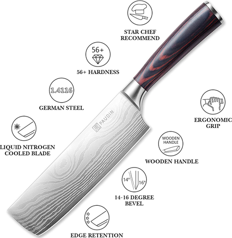 Image of Nakiri Knife - PAUDIN Razor Sharp Meat Cleaver 7 Inch High Carbon German Stainless Steel Vegetable Kitchen Knife, Multipurpose Asian Chef Knife for Home and Kitchen with Ergonomic Handle