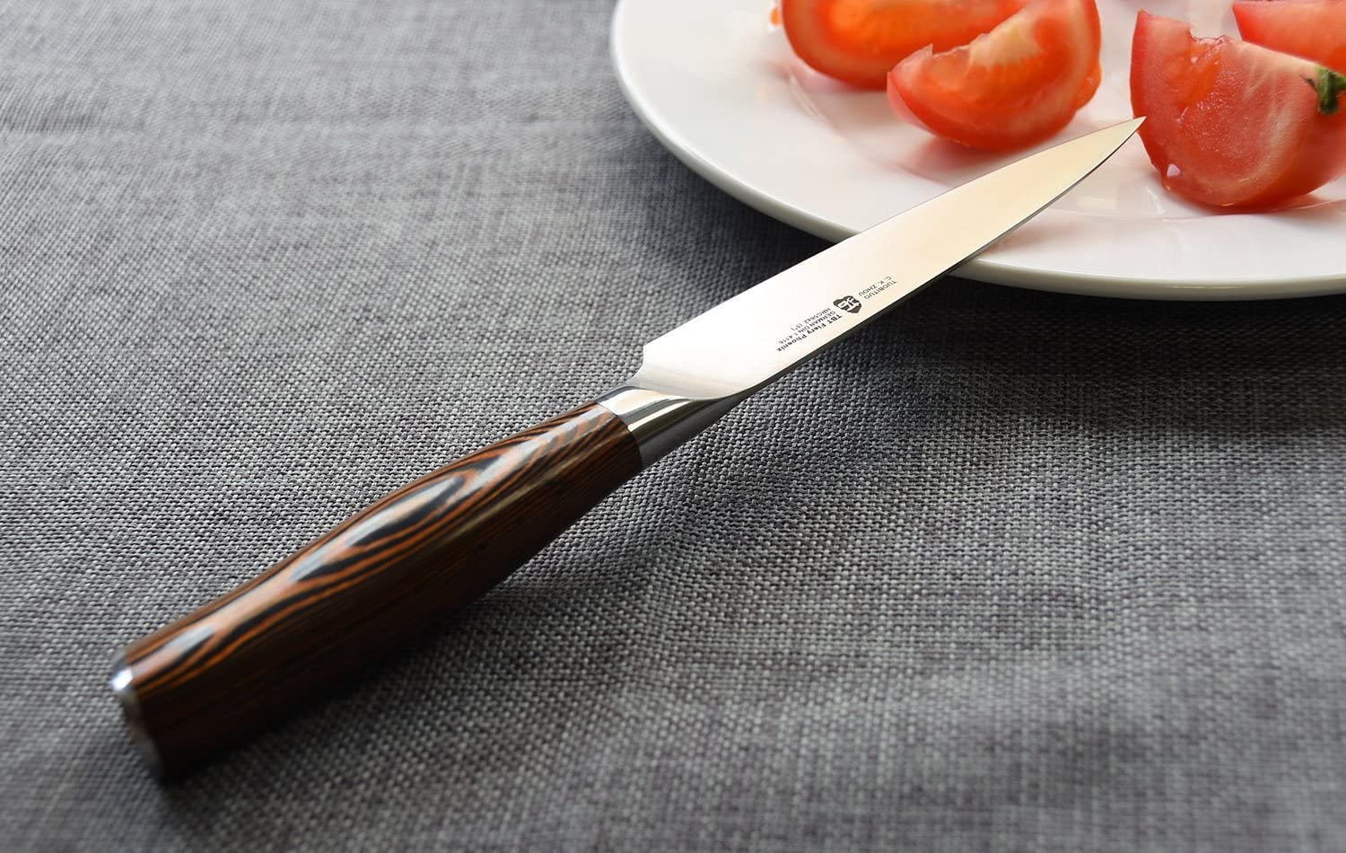 TUO Kitchen Utility Knife- Small Kitchen Knife - High Carbon German Stainless Steel Cutlery - Ergonomic Pakkawood Handle - Luxurious Gift Box Included - 5 Inch - Fiery Phoenix Series
