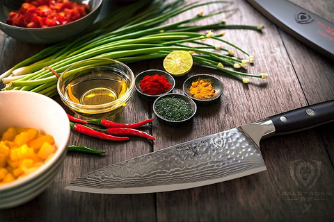 Image of DALSTRONG Chef Knife - 8 Inch - Shogun Series - Damascus - Japanese AUS-10V Super Steel Kitchen Knife - Black Handle - Razor Sharp Knife - W/Sheath
