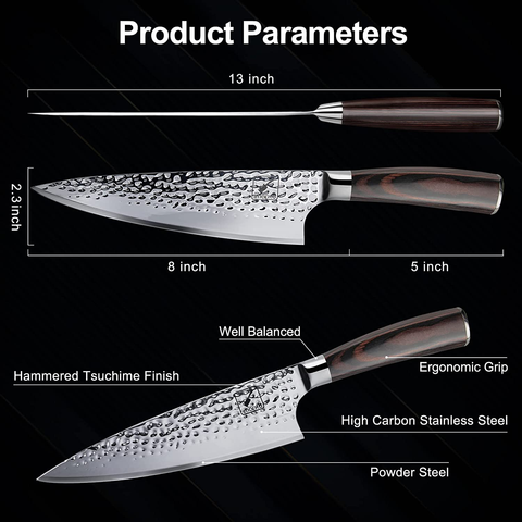 Image of Chef Knife, Imarku 8 Inch Kitchen Knife Premium Sharp Cooking Knife HC German Stainless Steel Japanese Knife for Home Kitchen and Restaurant, Hand-Hammered, Ergonomic Handle, Gift Box