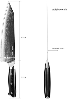 Enowo Damascus Chef Knife 8 Inch with Premium G10 Handle&Triple Rivet,Razor Sharp Kitchen Knife Japanese VG-10 Stainless Steel,Gift Box,Ergonomic,Superb Edge Retention, Stain & Corrosion Resistant