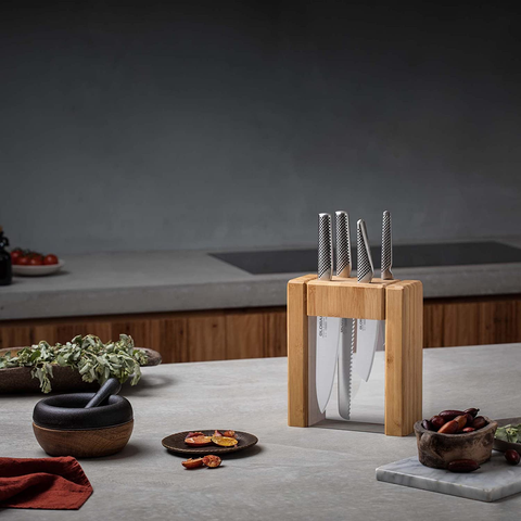 Image of Global Teikoku 5 Piece Stainless Steel Knife Block Set